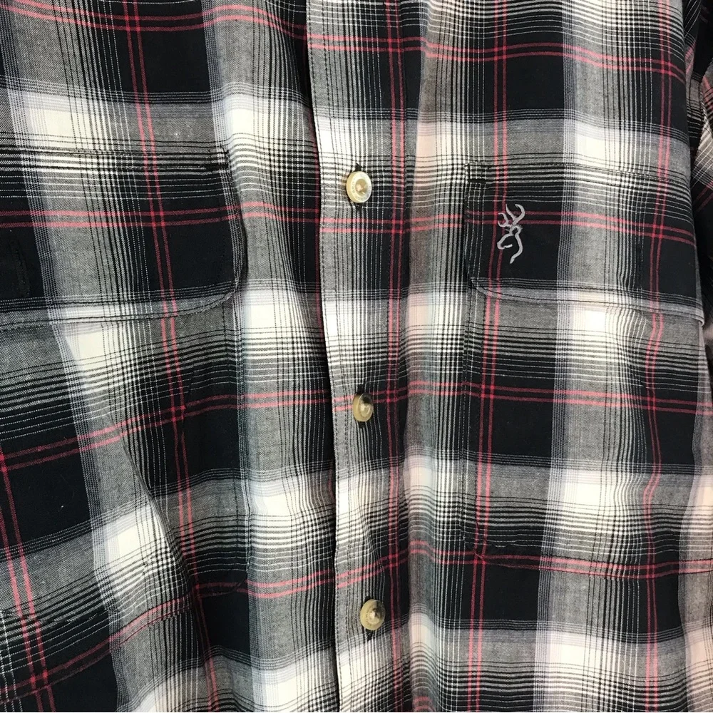 Browning Men's Black & White Plaid Long Sleeve Button Down Shirt - Picture 4 of 11